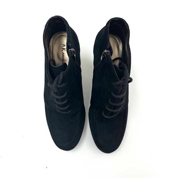 Anne Klein Tutorial Lace-up Suede Black Heeled Booties Lug-Sole Size 7 - Picture 8 of 13